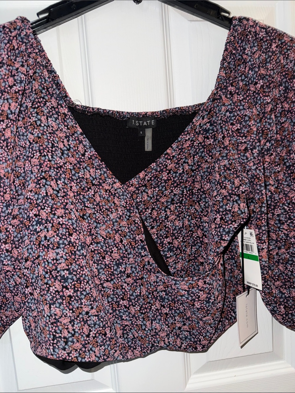 1. State Pink and Navy Floral Wrap Crop Top